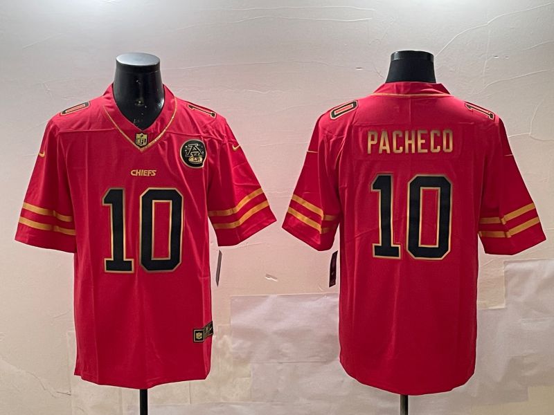 Men Kansas City Chiefs 10 Pacheco Red gold 2025 Nike Vapor Limited NFL Jersey style 2094